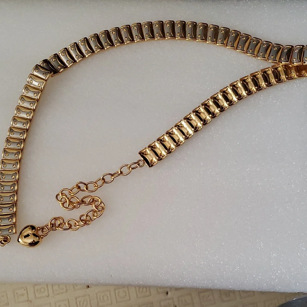 Gold and Gray Heart Charm Metal Belt Total Length 39